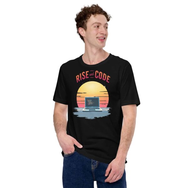 Man Wearing Black Rise and Code T-Shirt