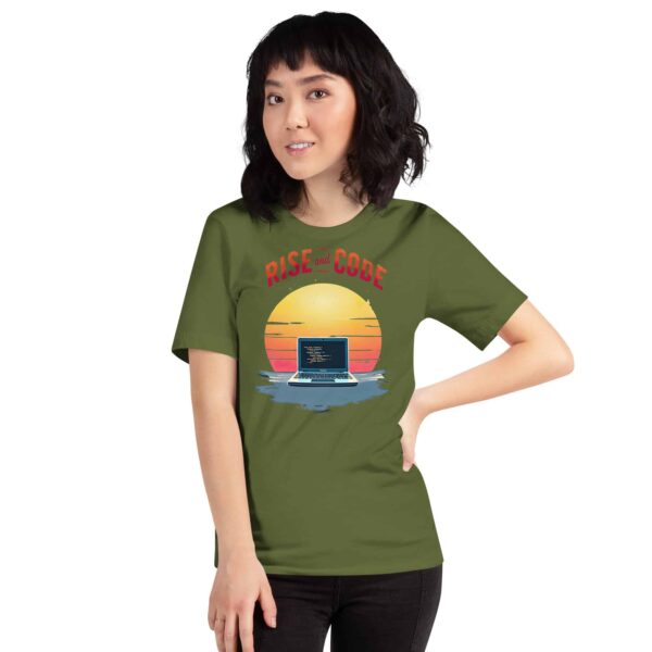 Woman Wearing Olive Rise and Code T-Shirt