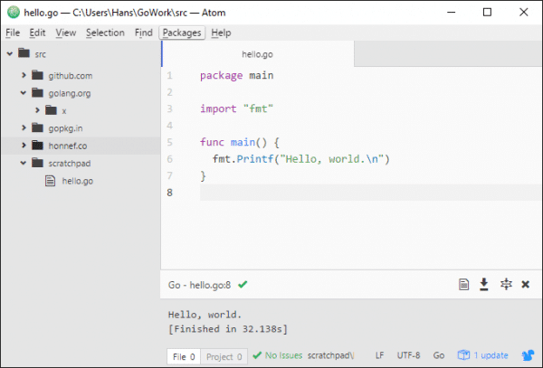 Atom Hello world complete