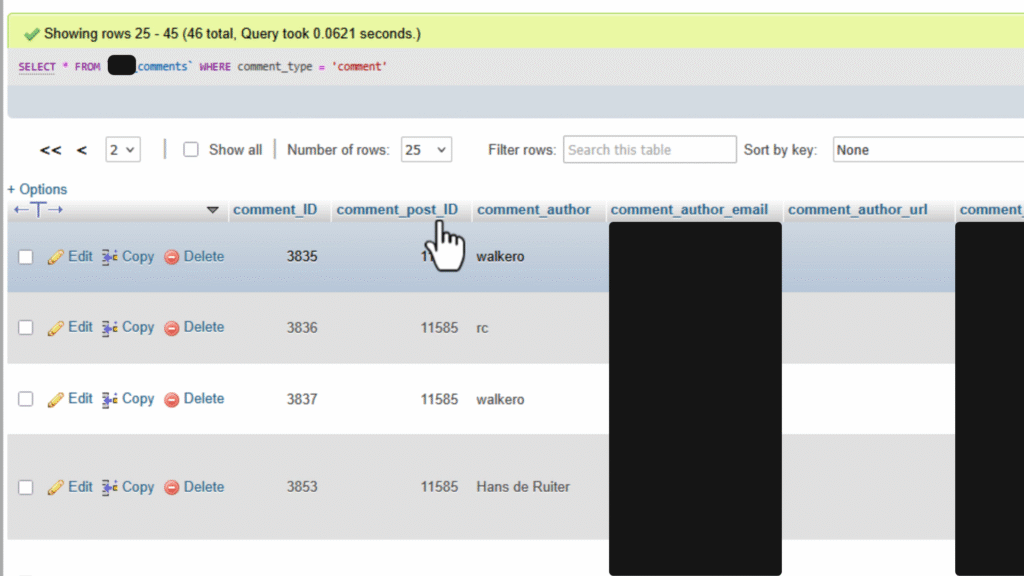 KAS comments table