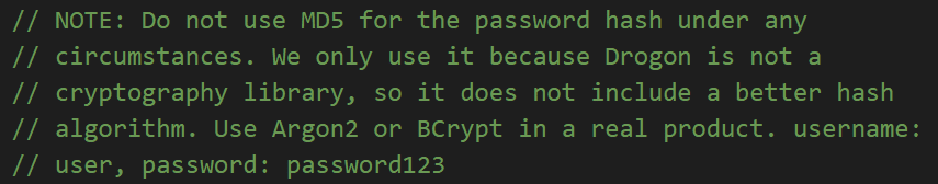 Dont use MD5 warning